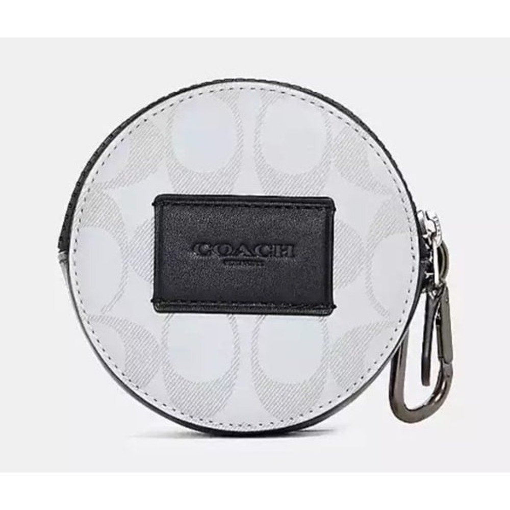 COACH ROUND HYBRID POUCH IN REFLECTIVE SIGNATURE CANVAS NWOT
